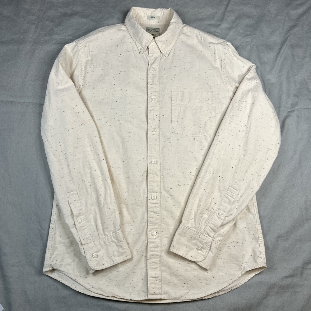 J. Crew Shirt Mens Medium Beige Neppy Chambray Long Sleeve Button Down Speckled